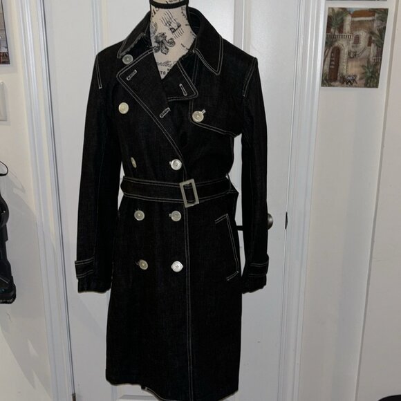 Vintage Lauren Jeans Co. Ralph Lauren Dark Denim Coat w/ Contrast Stitching - Picture 2 of 10